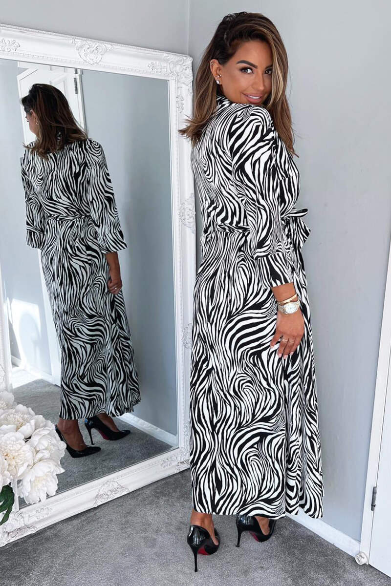 Black And White Zebra Print Midi Shirt Dress - Image 6