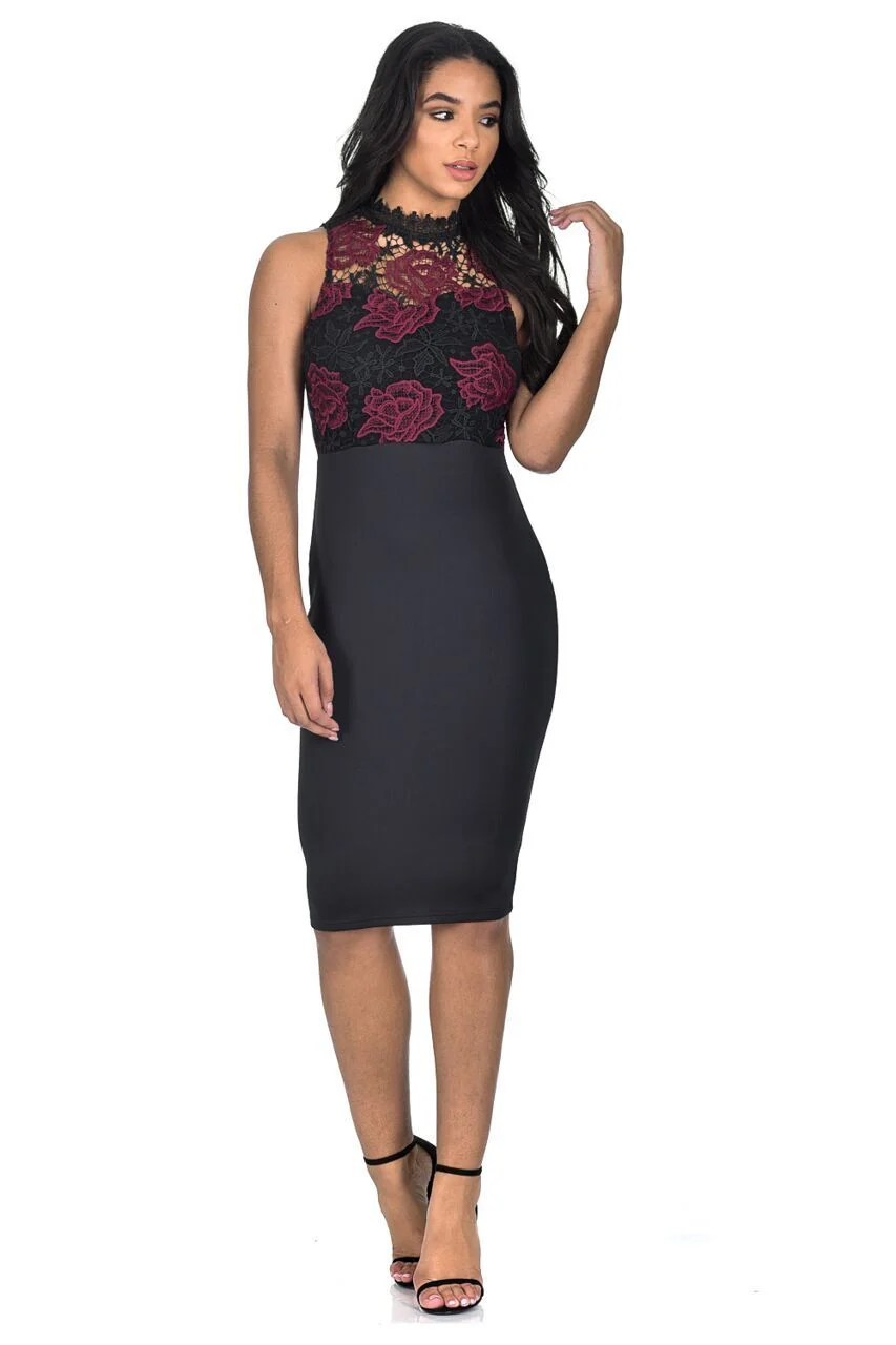 Black And Wine Crochet Midi Dress - Image 2