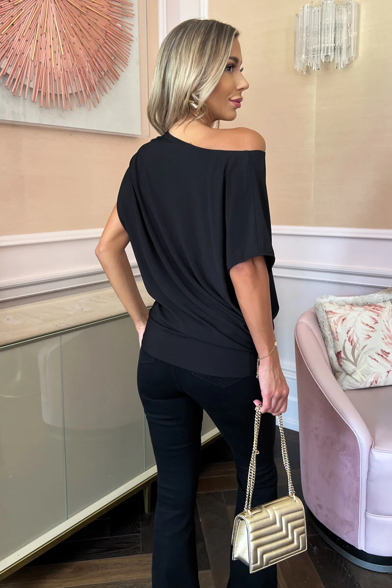 Black Asymmetric Draped Top - Image 4