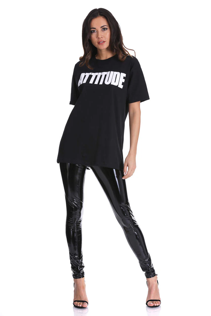 Black Attitude Slogan T-Shirt - Image 2