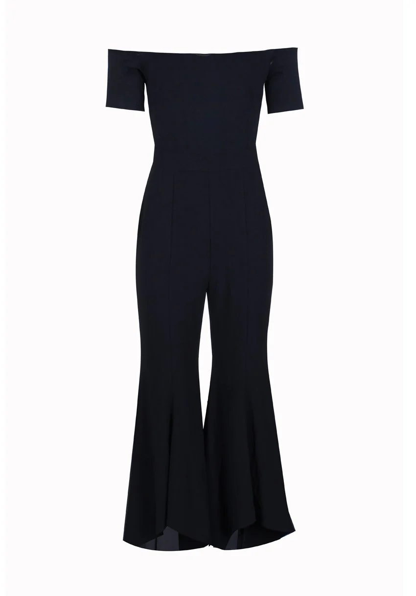 Black Bardot Jumpsuit With Flared Leg - Image 4