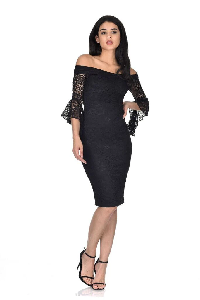 Black Bardot Lace Dress - Image 2