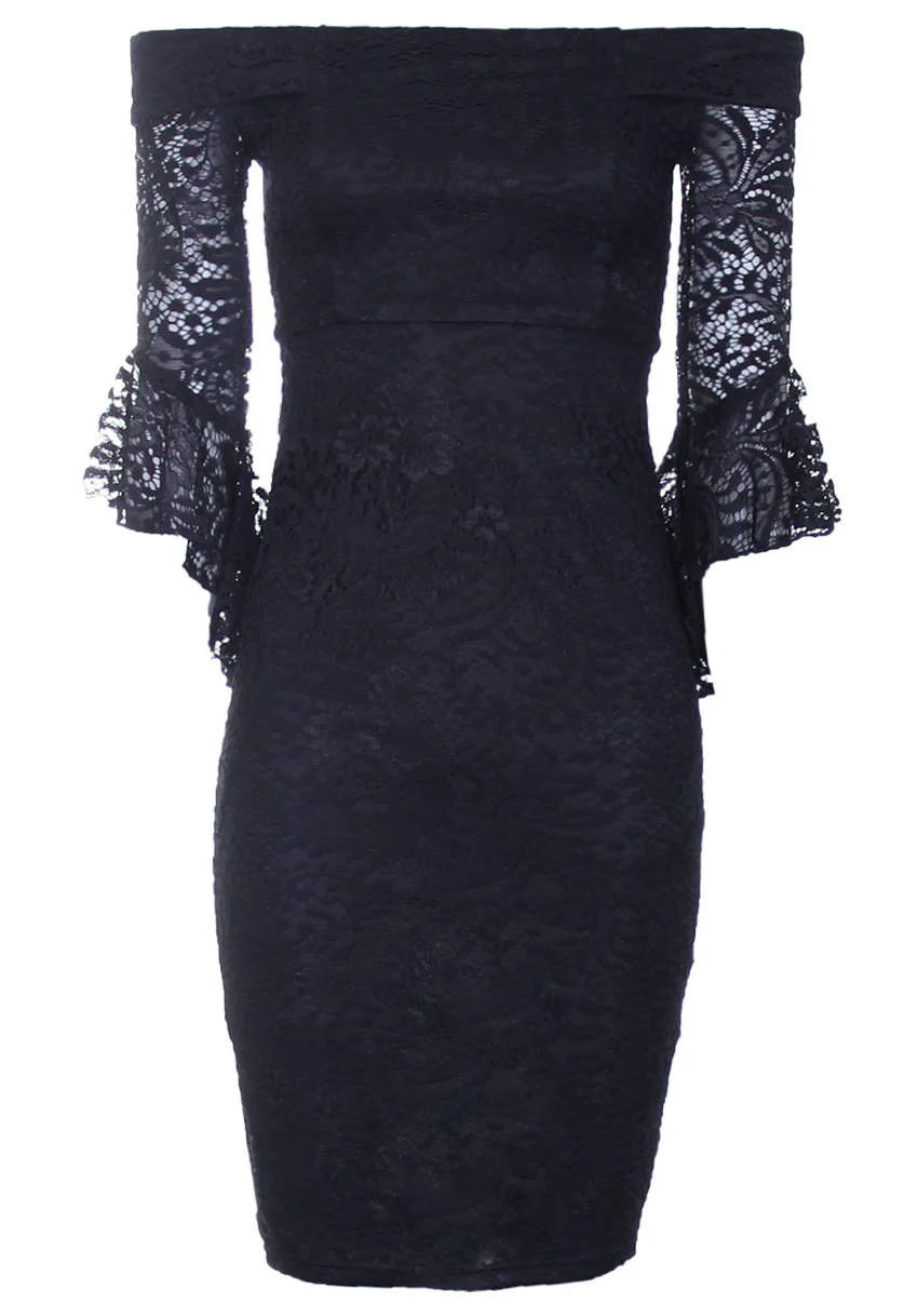Black Bardot Lace Dress - Image 4