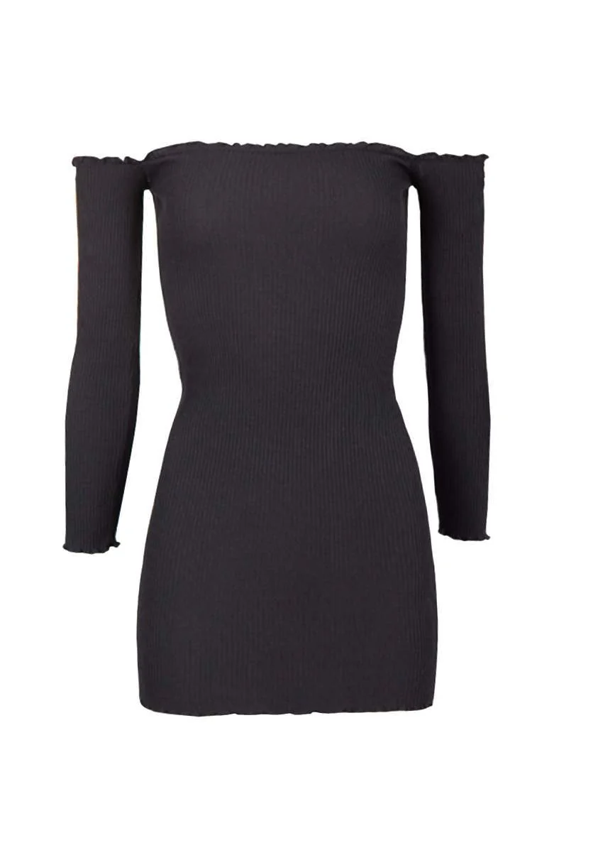 Black Bardot Ruffle Detail Knit Dress - Image 4