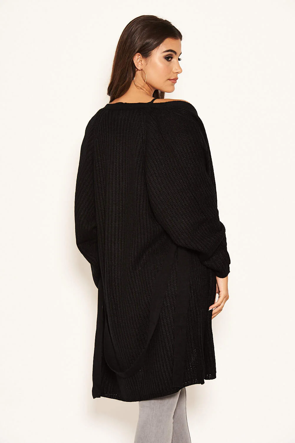 Black Belted Batwing Knit Cardigan - Image 4