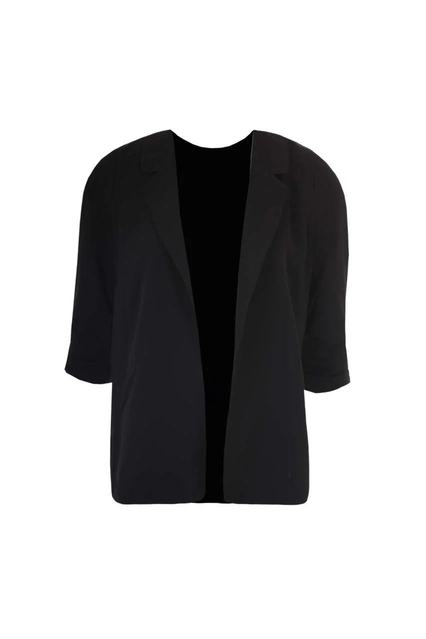 Black Blazer Jacket With Ruched Sleeves - Image 4