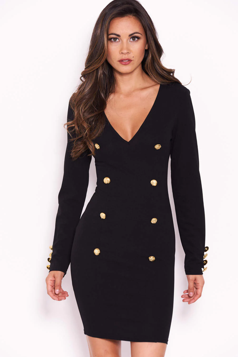 Black Bodycon Button Front Dress - Image 5