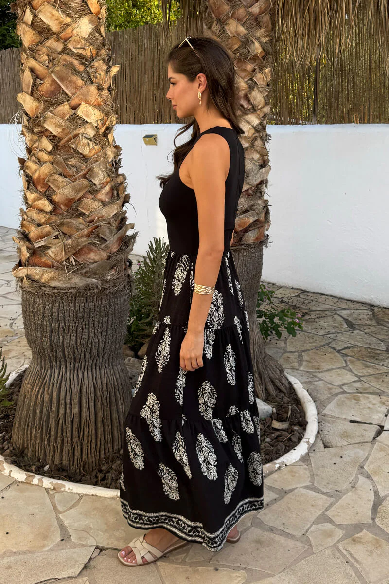 Black Border Print 2 In 1 Smock Midi Dress - Image 4