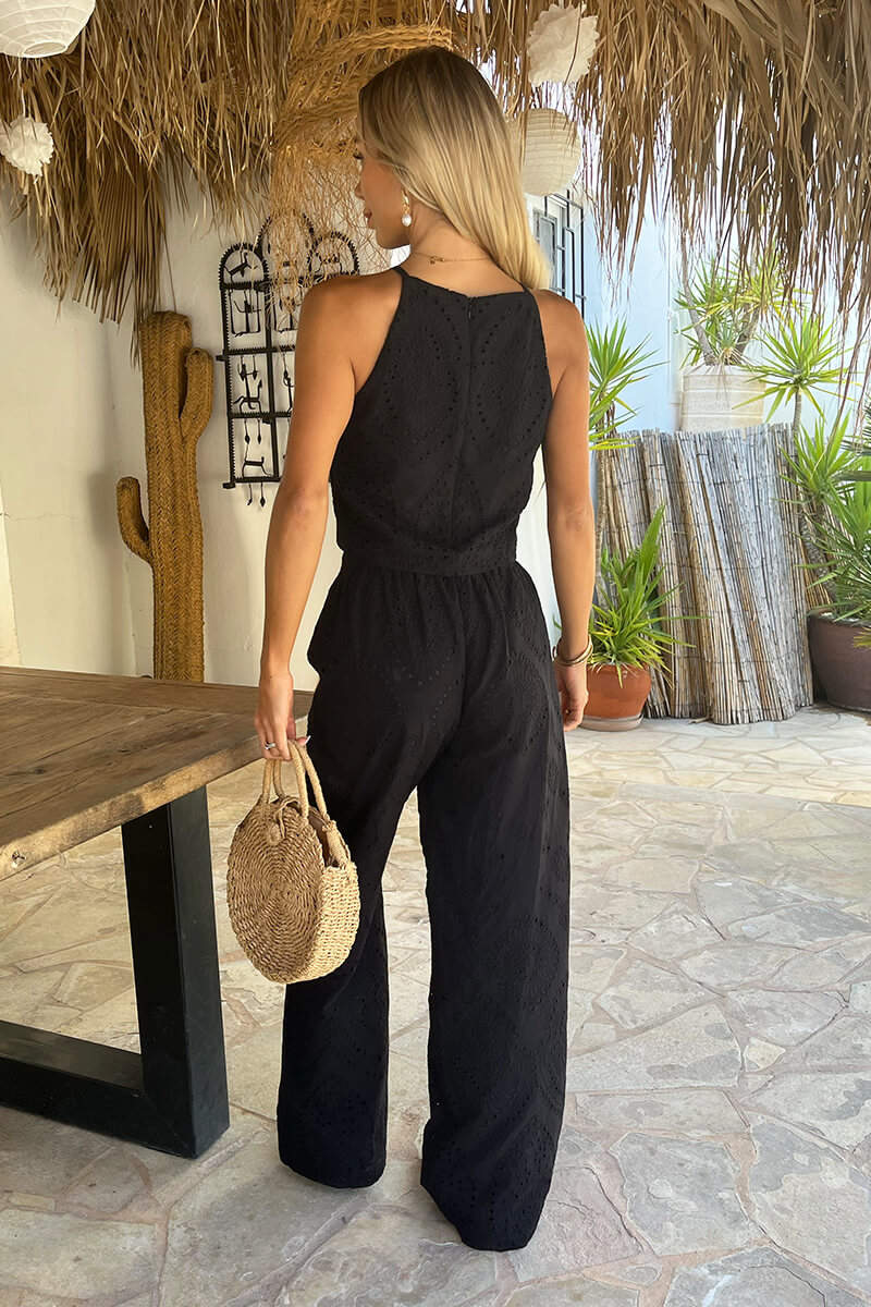 Black Broderie Wide Leg Trousers - Image 5