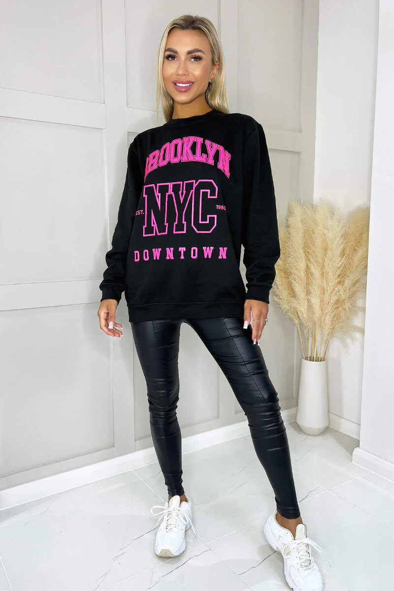 Black Brooklyn Slogan Sweatshirt - Image 2
