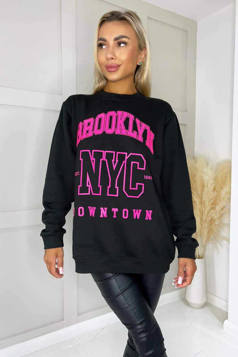 Black Brooklyn Slogan Sweatshirt - Image 3