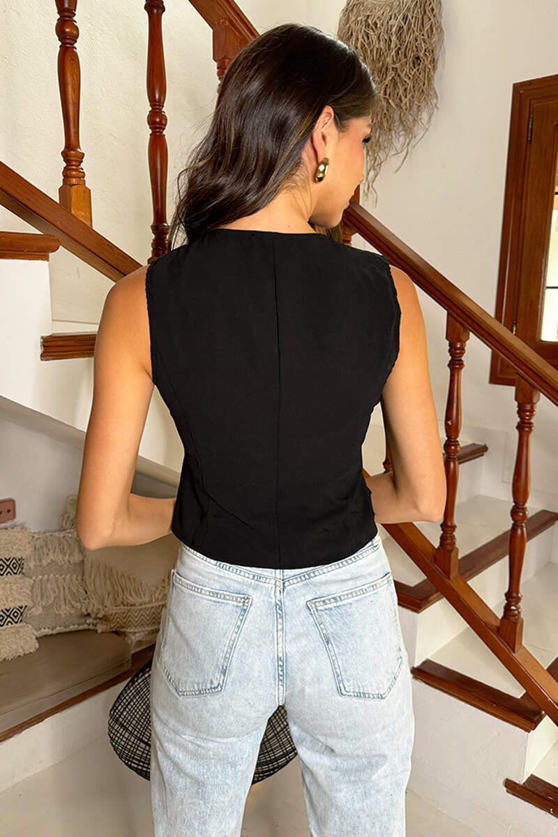 Black Button Front Crinkle Waistcoat - Image 5