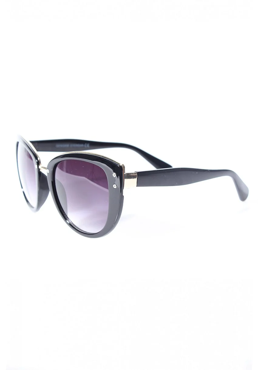 Black Cat Eye Sunglasses with Gold Detail - Image 2