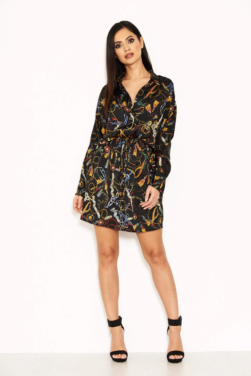 Black Chain Print Bat Wing Dress - Image 2