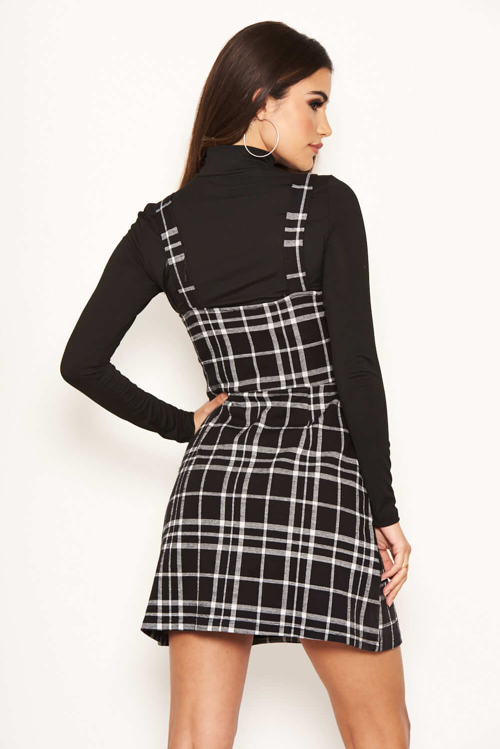 Black Check Button Front Detail Skater Dress - Image 4