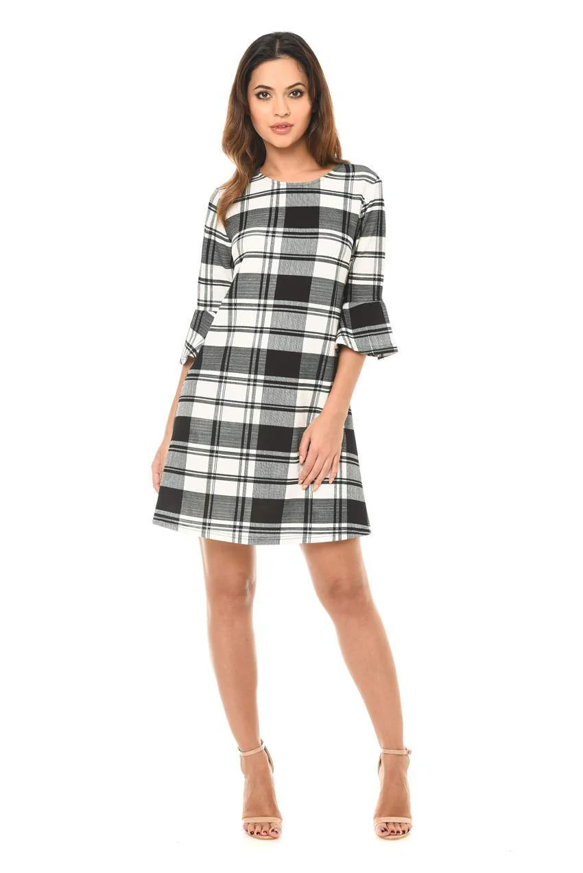 Black Checked A-Line Dress With Frill Detail - Image 2