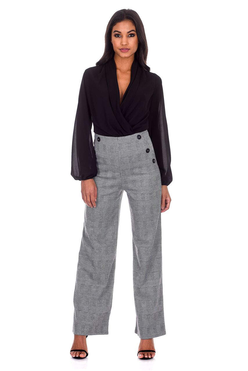 Black Checked Flared Trousers - Image 2