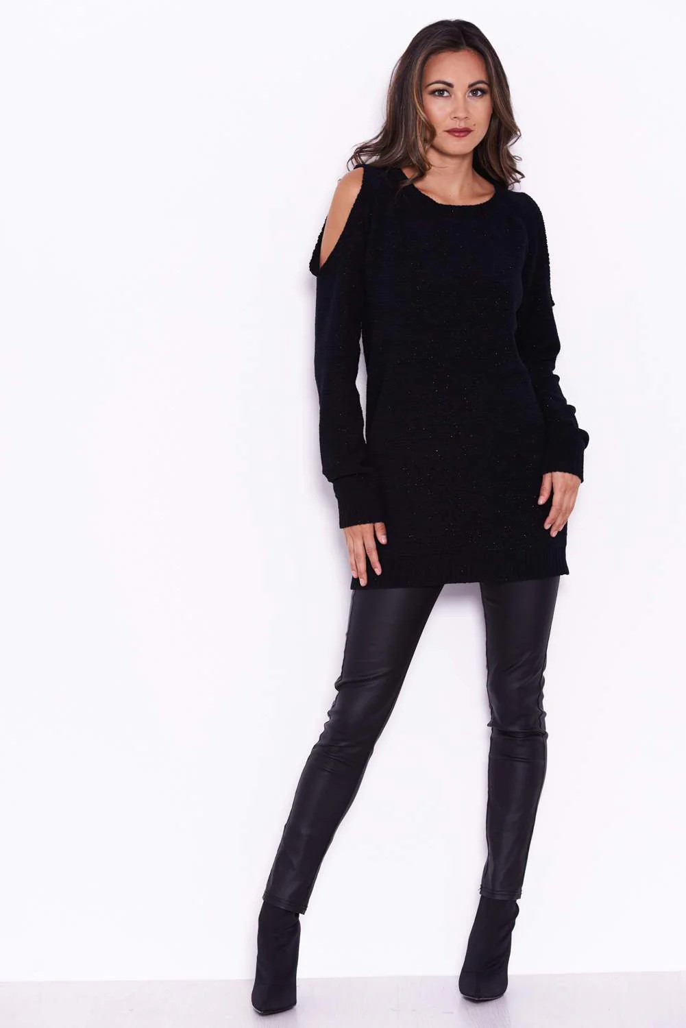 Black Chenille Jumper With Cold Shoulder - Image 2