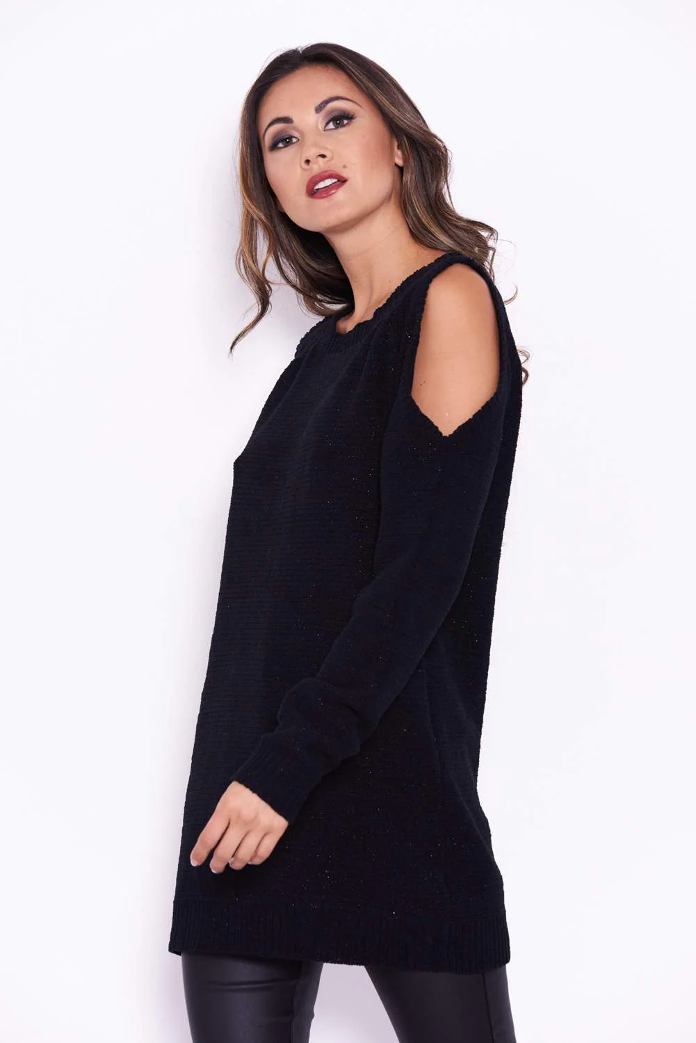 Black Chenille Jumper With Cold Shoulder - Image 4