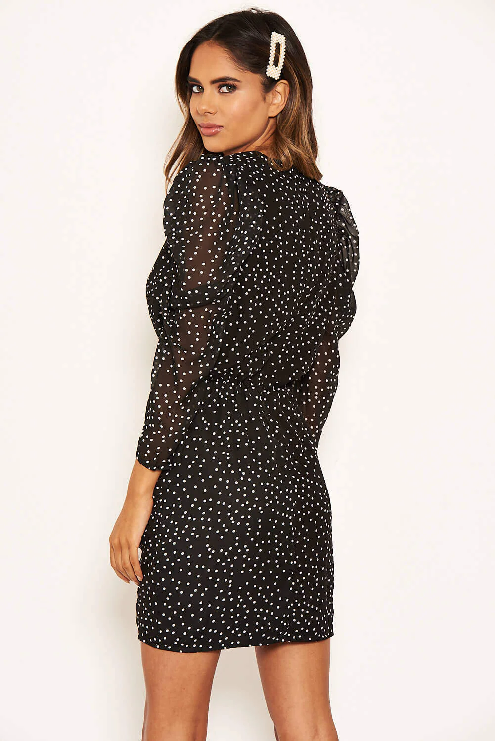 Black Chiffon Polka Dot Dress - Image 5