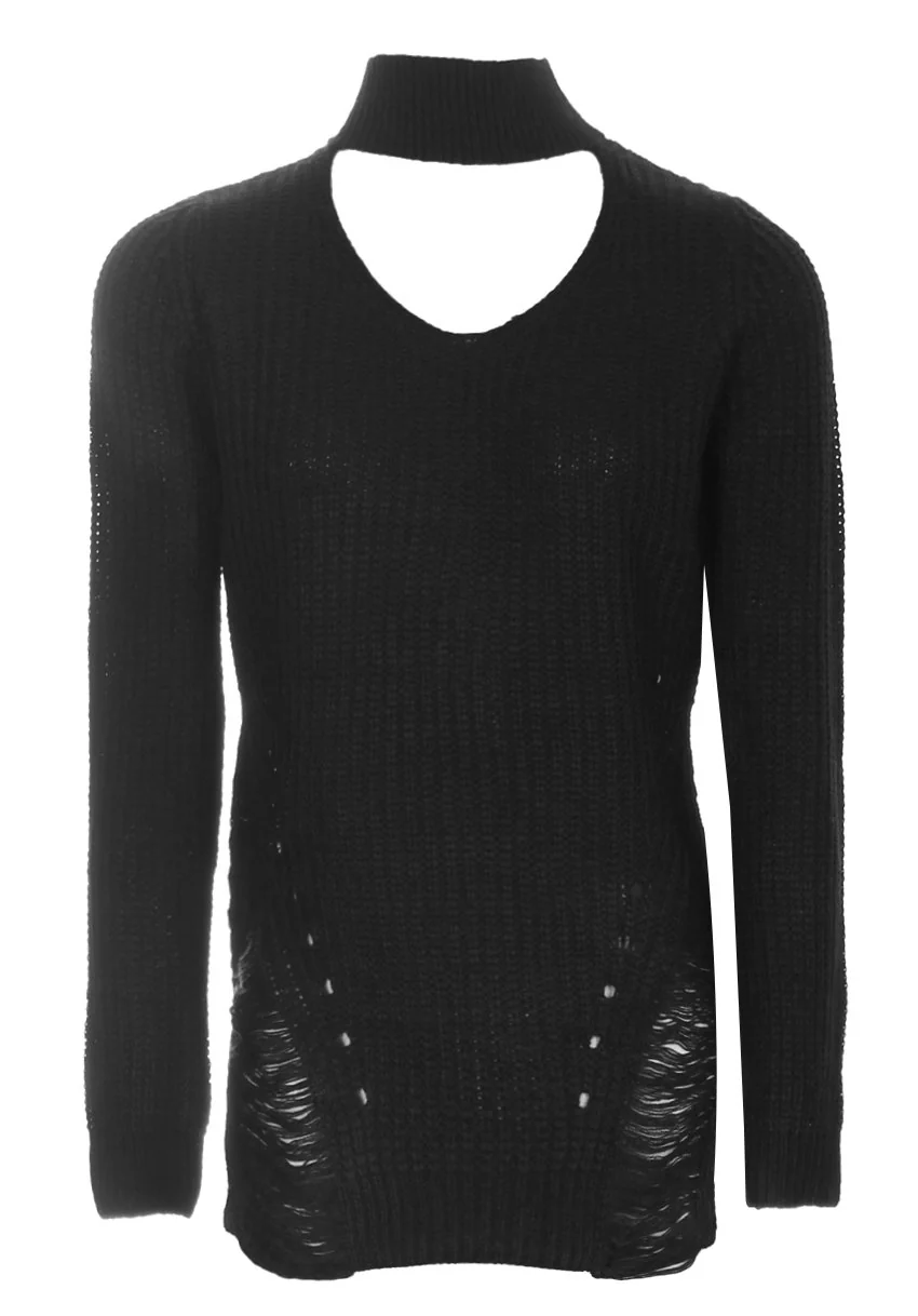 Black Choker Ladder Cable Knit Jumper - Image 4