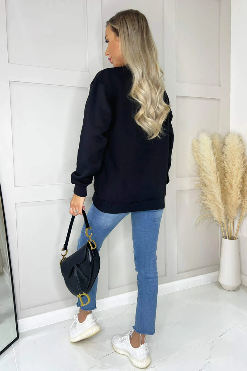 Black Coco Rose Gold Slogan Sweatshirt - Image 3