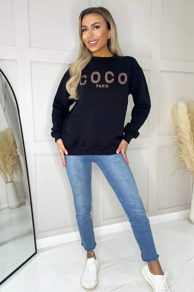 Black Coco Rose Gold Slogan Sweatshirt - Image 4