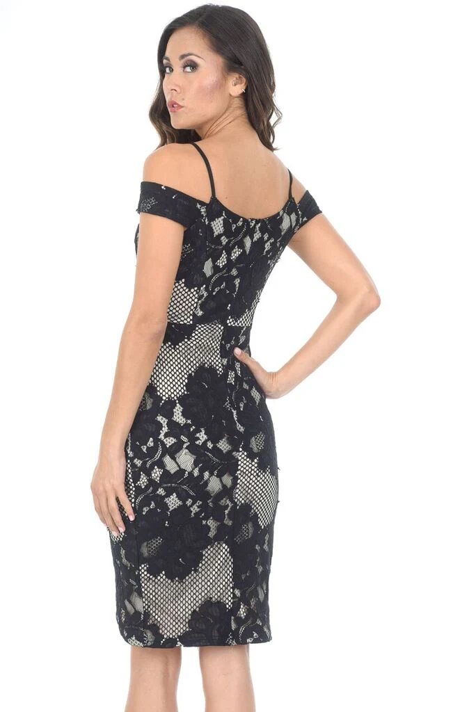 Black Contrast Lace Wrap Dress - Image 3