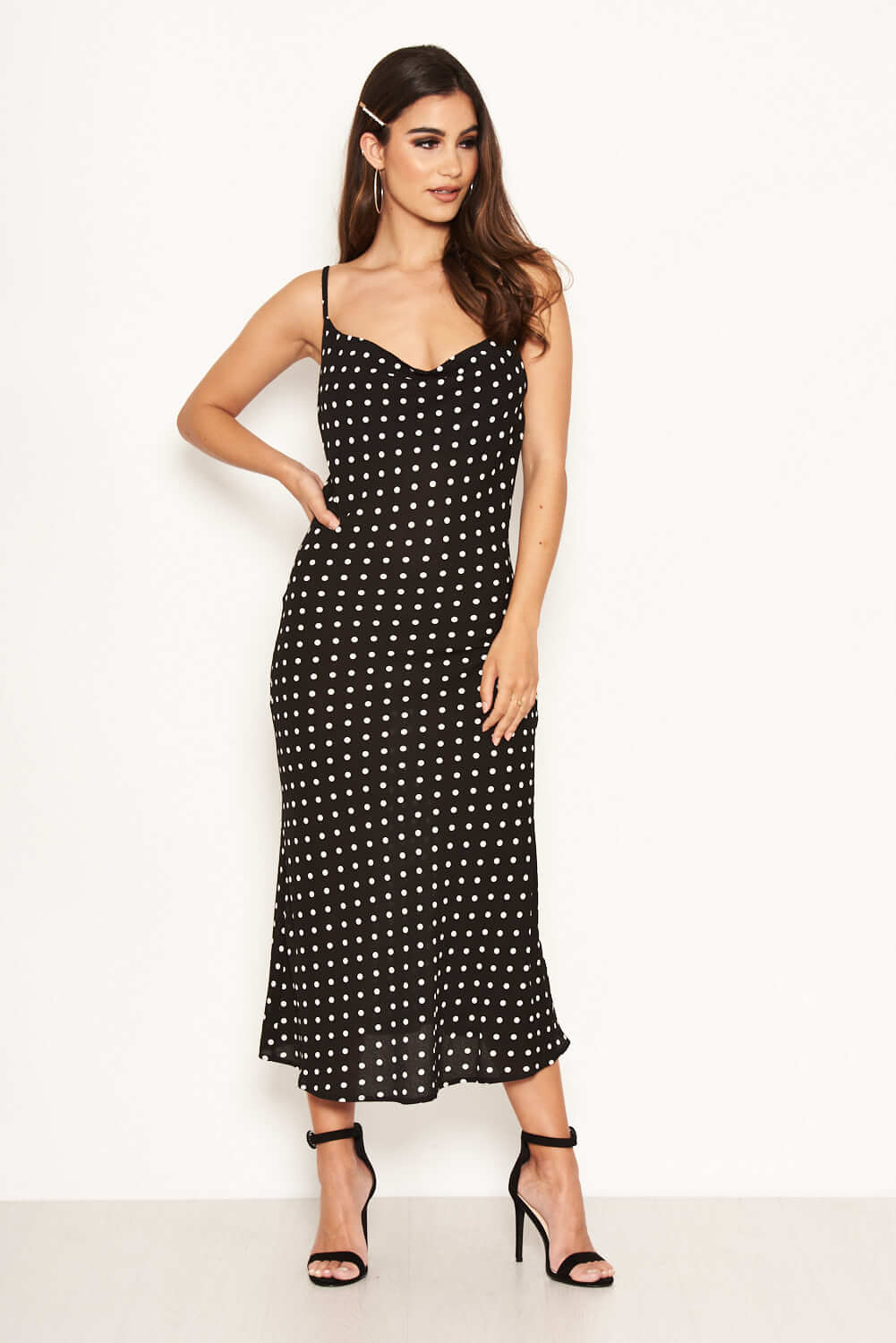 Black Cowl Neck Polka Dot Dress - Image 4