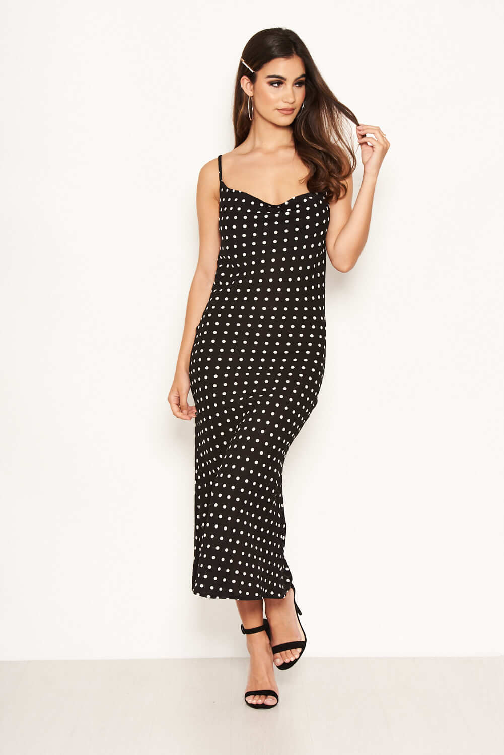 Black Cowl Neck Polka Dot Dress - Image 7