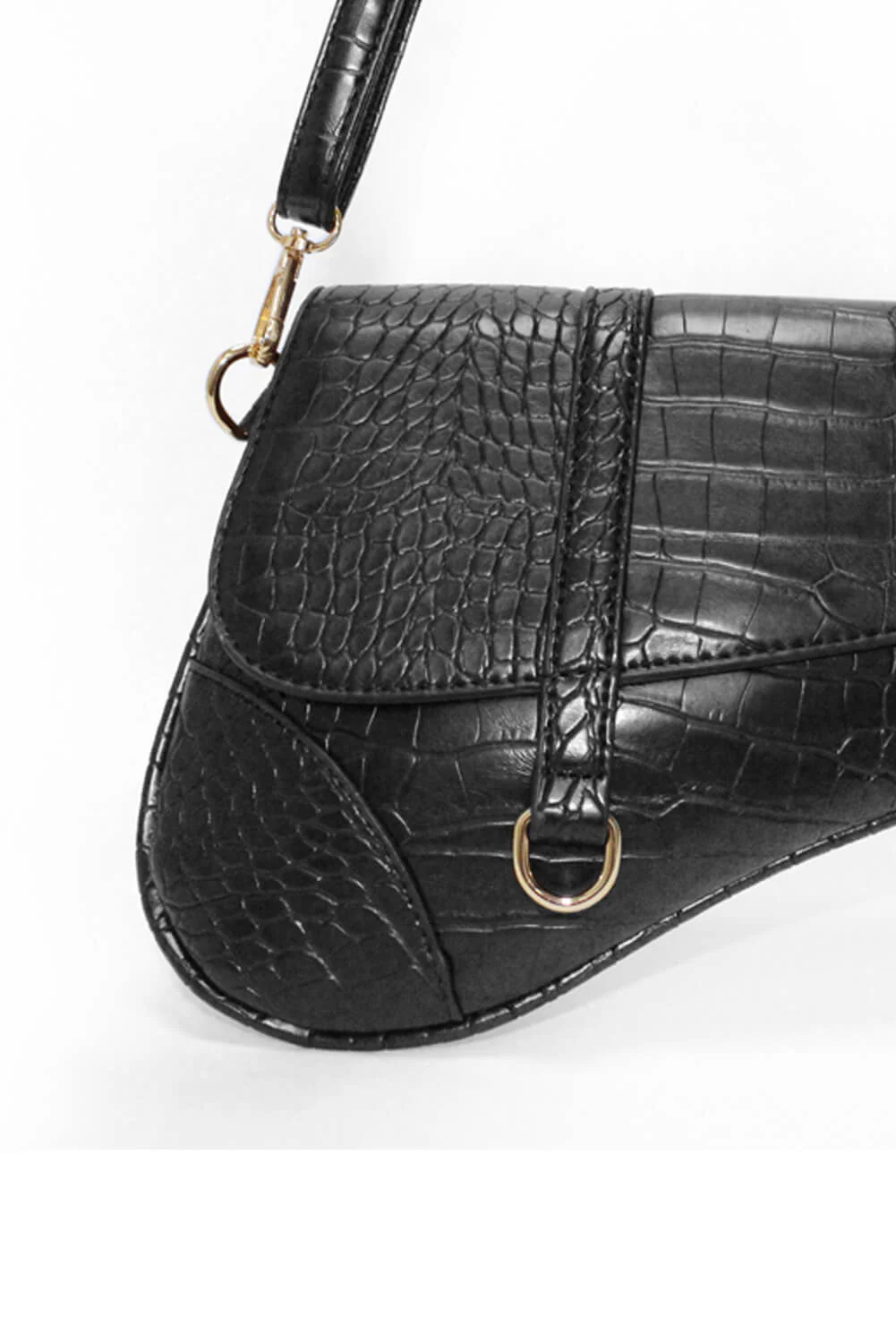 Black Croc Detail Saddle Bag - Image 2