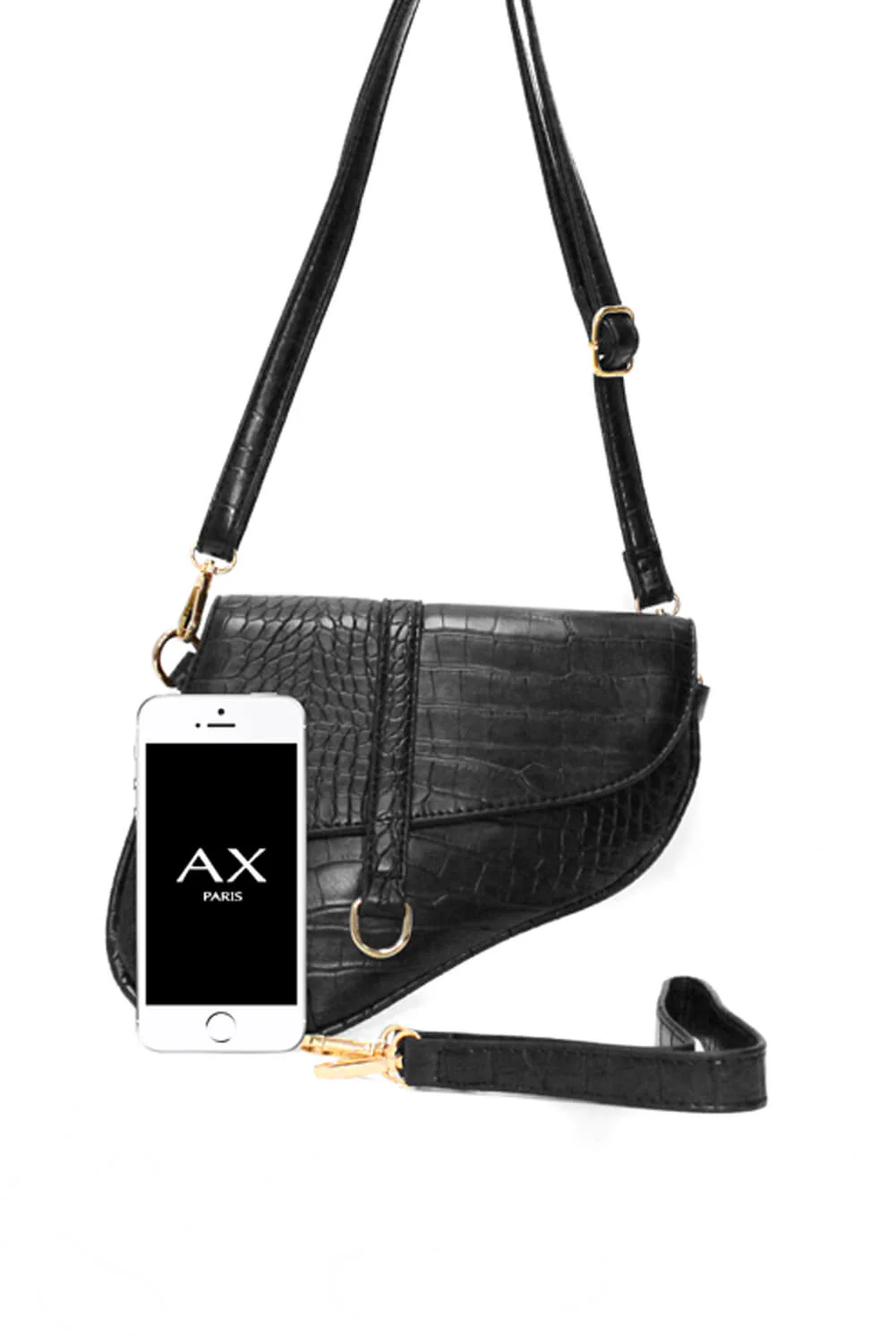 Black Croc Detail Saddle Bag - Image 3
