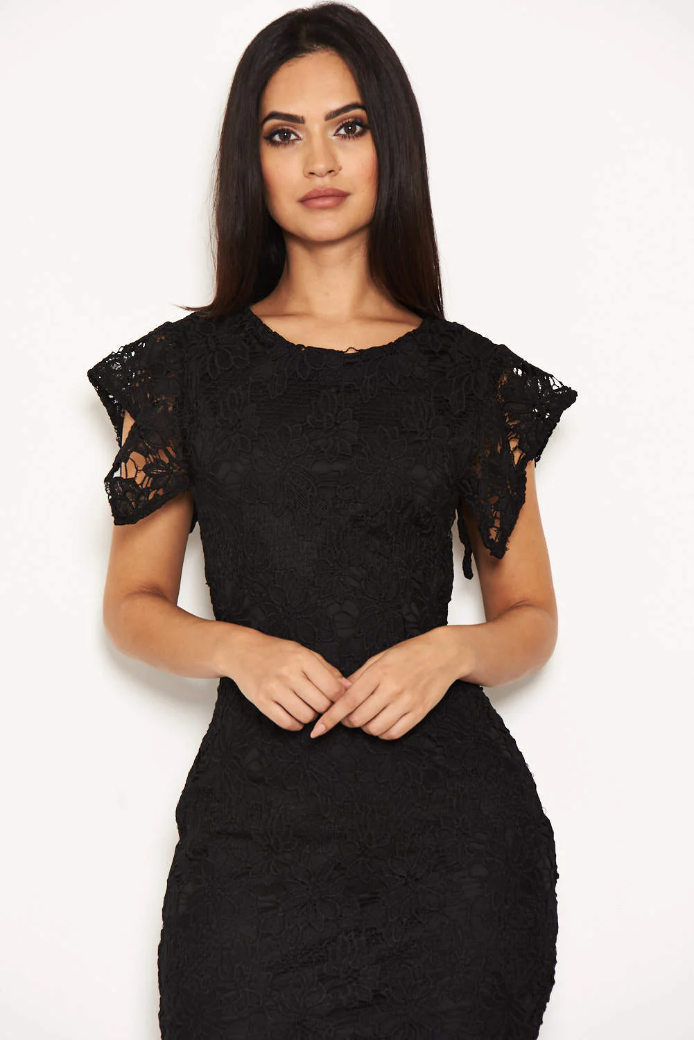Black Crochet Detail Midi Dress - Image 5