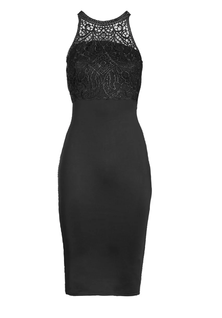 Black Crochet High Neck Midi Dress - Image 4