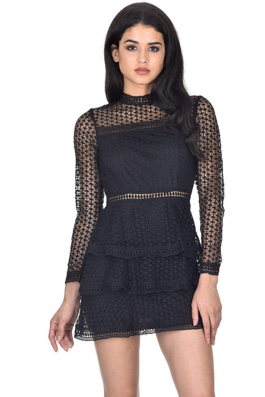 Black Crochet Long Sleeved Dress - Image 2
