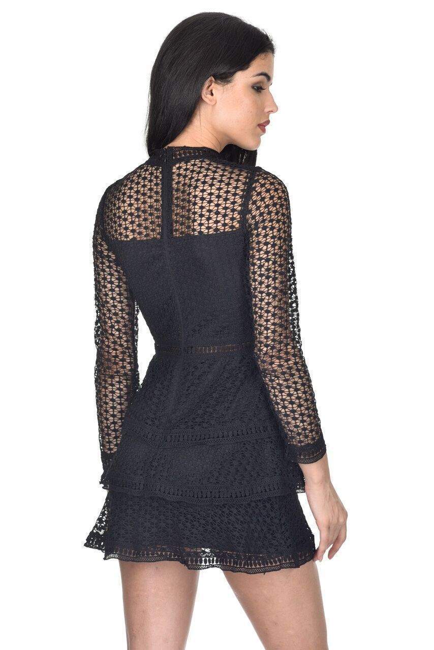 Black Crochet Long Sleeved Dress - Image 3