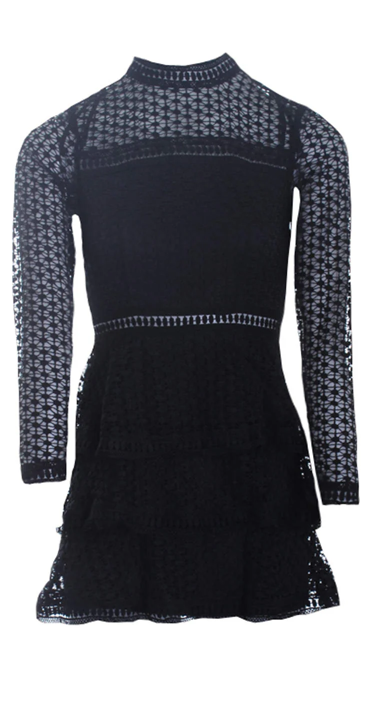 Black Crochet Long Sleeved Dress - Image 4