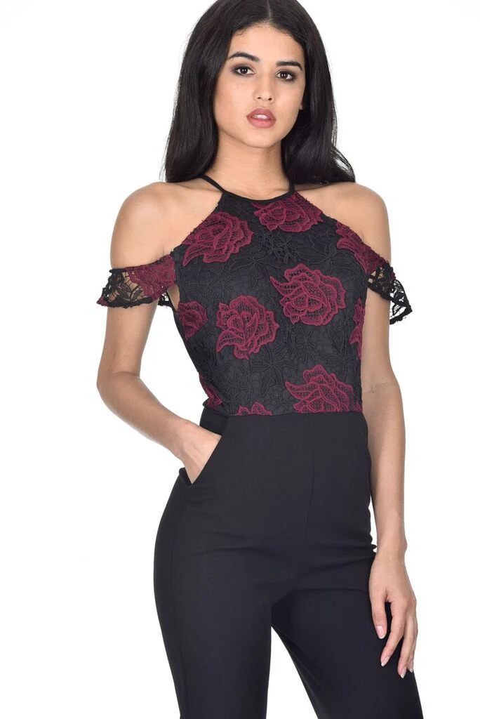 Black Crochet Overlay Jumpsuit - Image 2
