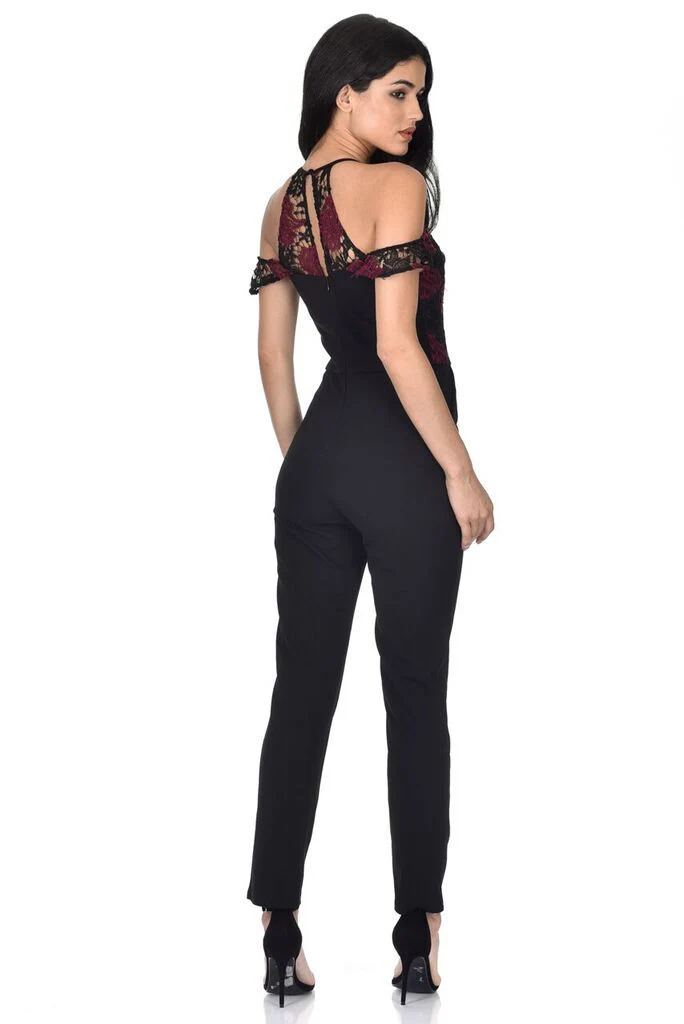Black Crochet Overlay Jumpsuit - Image 3