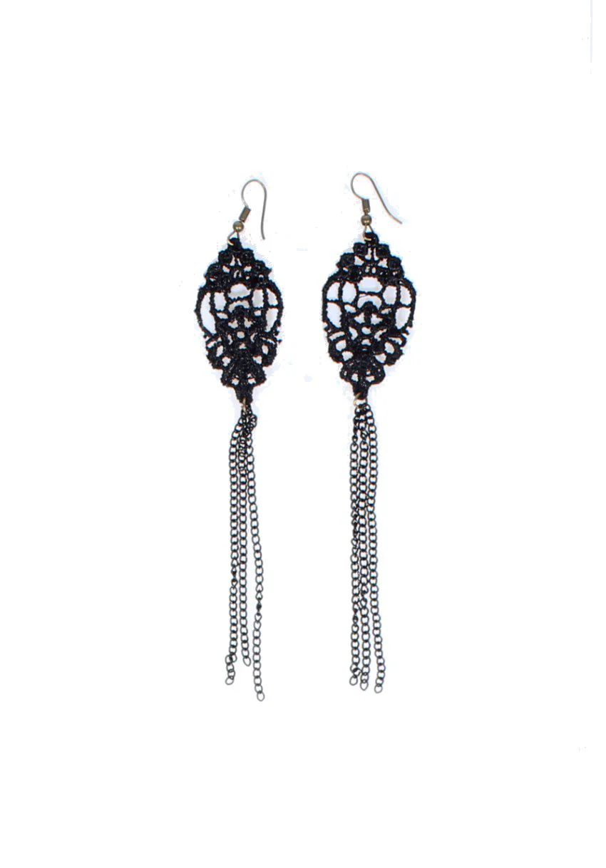 Black Crochet Tassel Earrings - Image 2