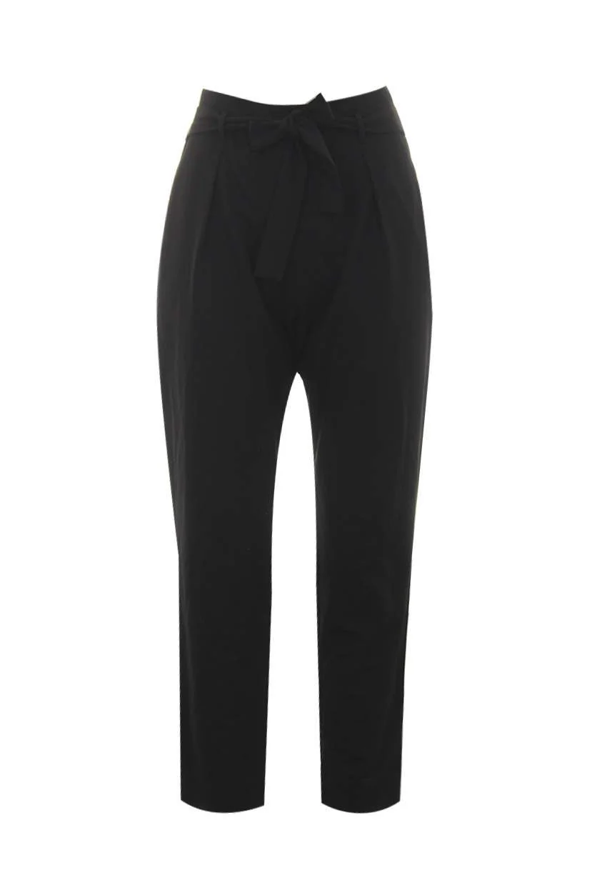 Black Cropped Tie Belt Trousers - Image 4