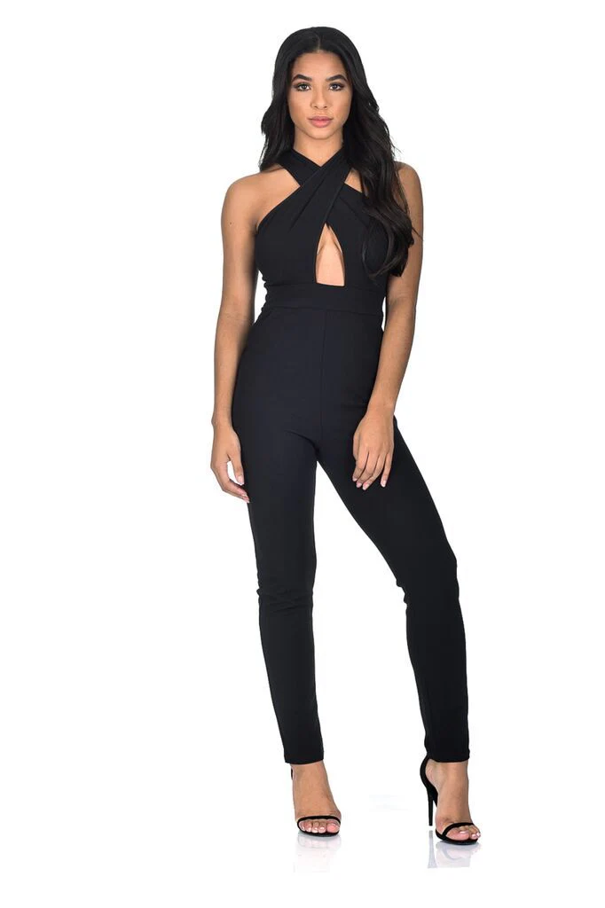 Black Cross Over Halter Neck Jumpsuit - Image 2