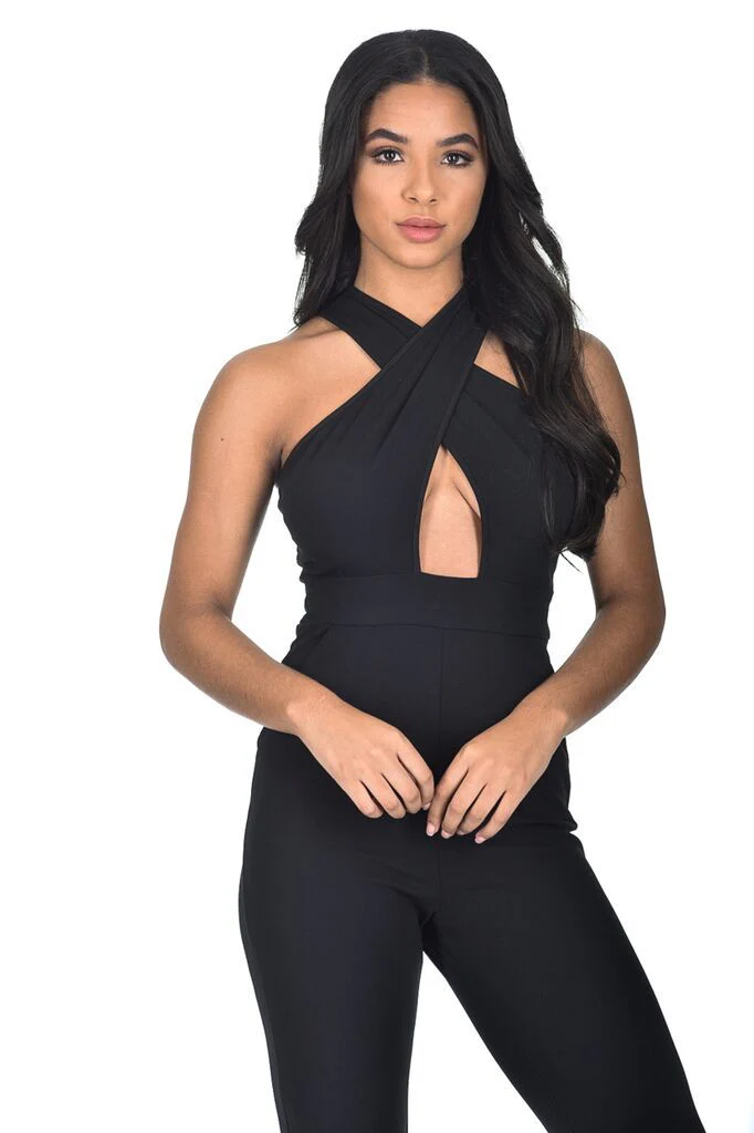 Black Cross Over Halter Neck Jumpsuit - Image 3