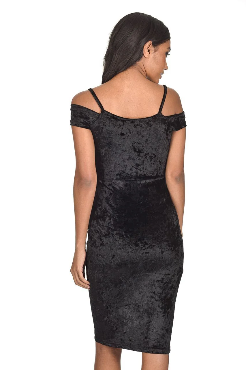 Black Crushed Velvet Wrap Dress - Image 3