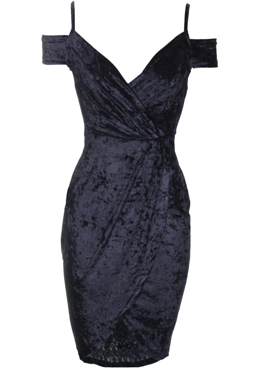 Black Crushed Velvet Wrap Dress - Image 4