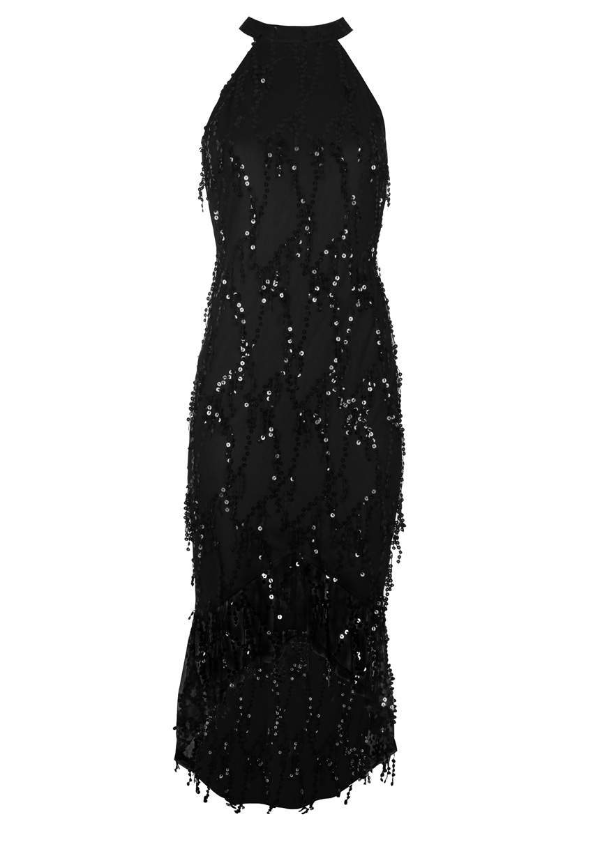 Black Cut In Dipped Hem Sequin Dress - Image 4