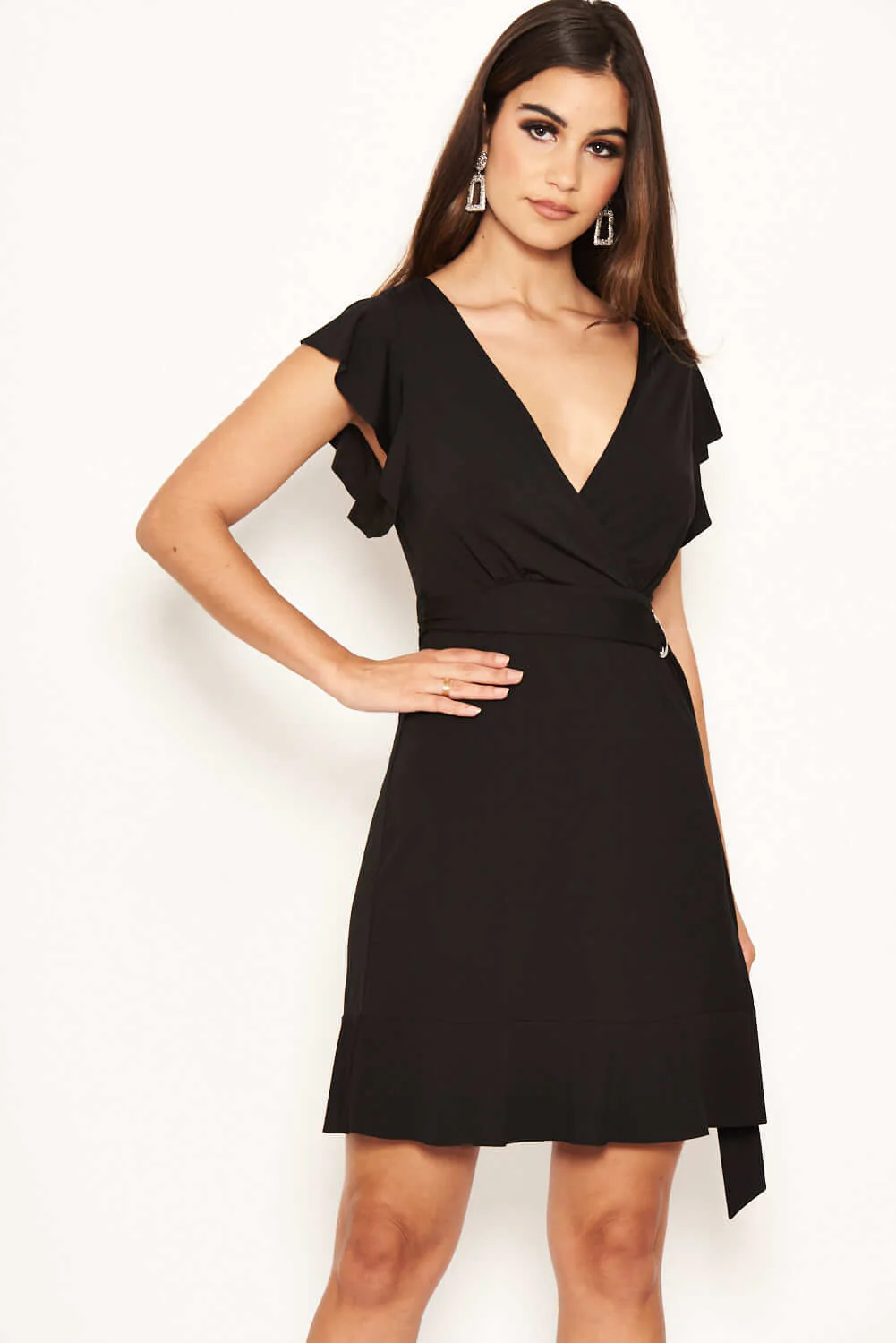 Black D Ring Ruffle Dress - Image 6