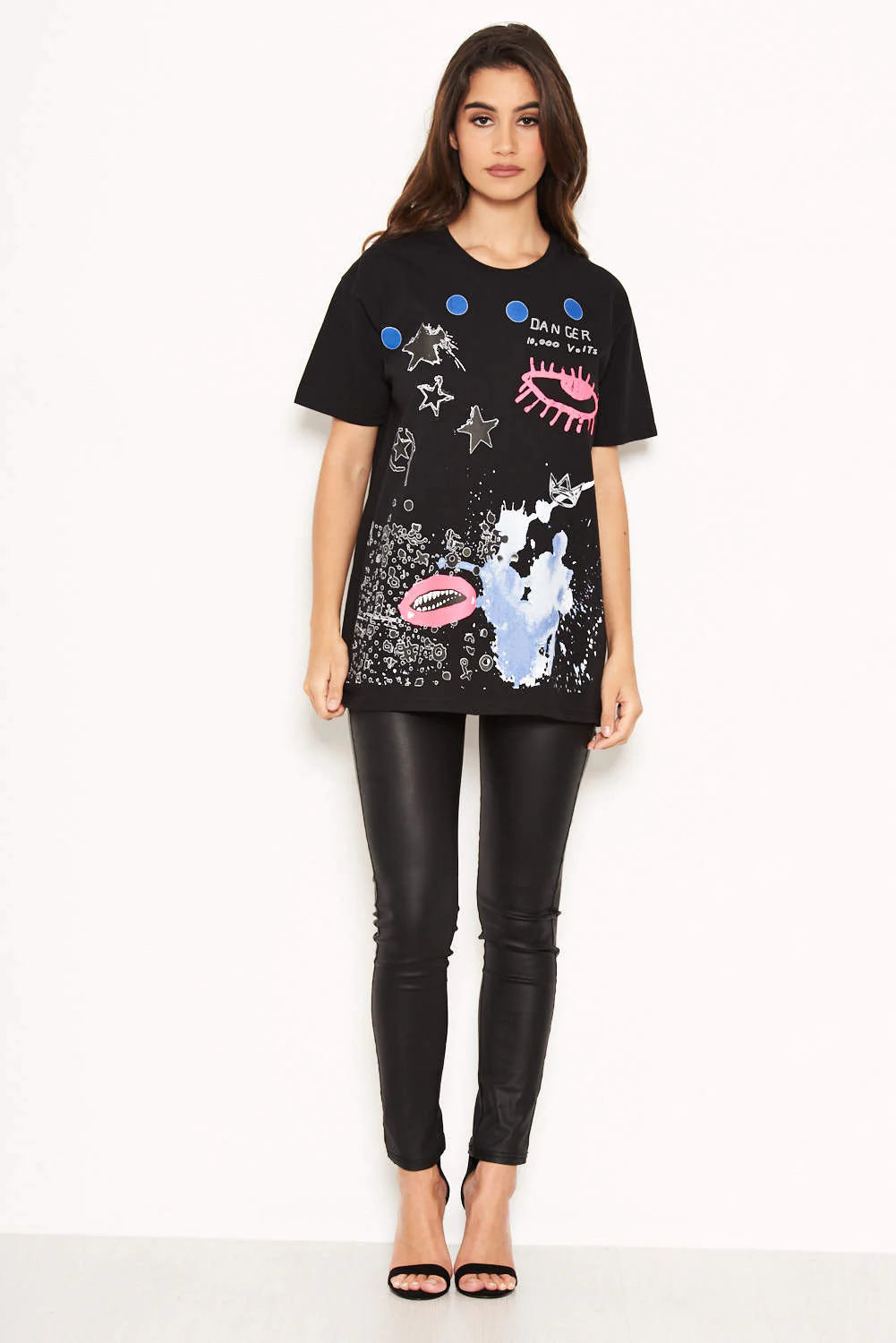 Black Danger Slogan T-Shirt - Image 2