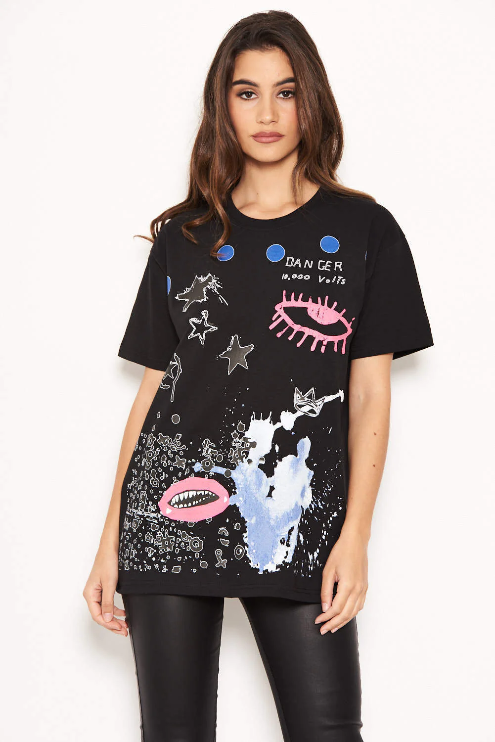 Black Danger Slogan T-Shirt - Image 4