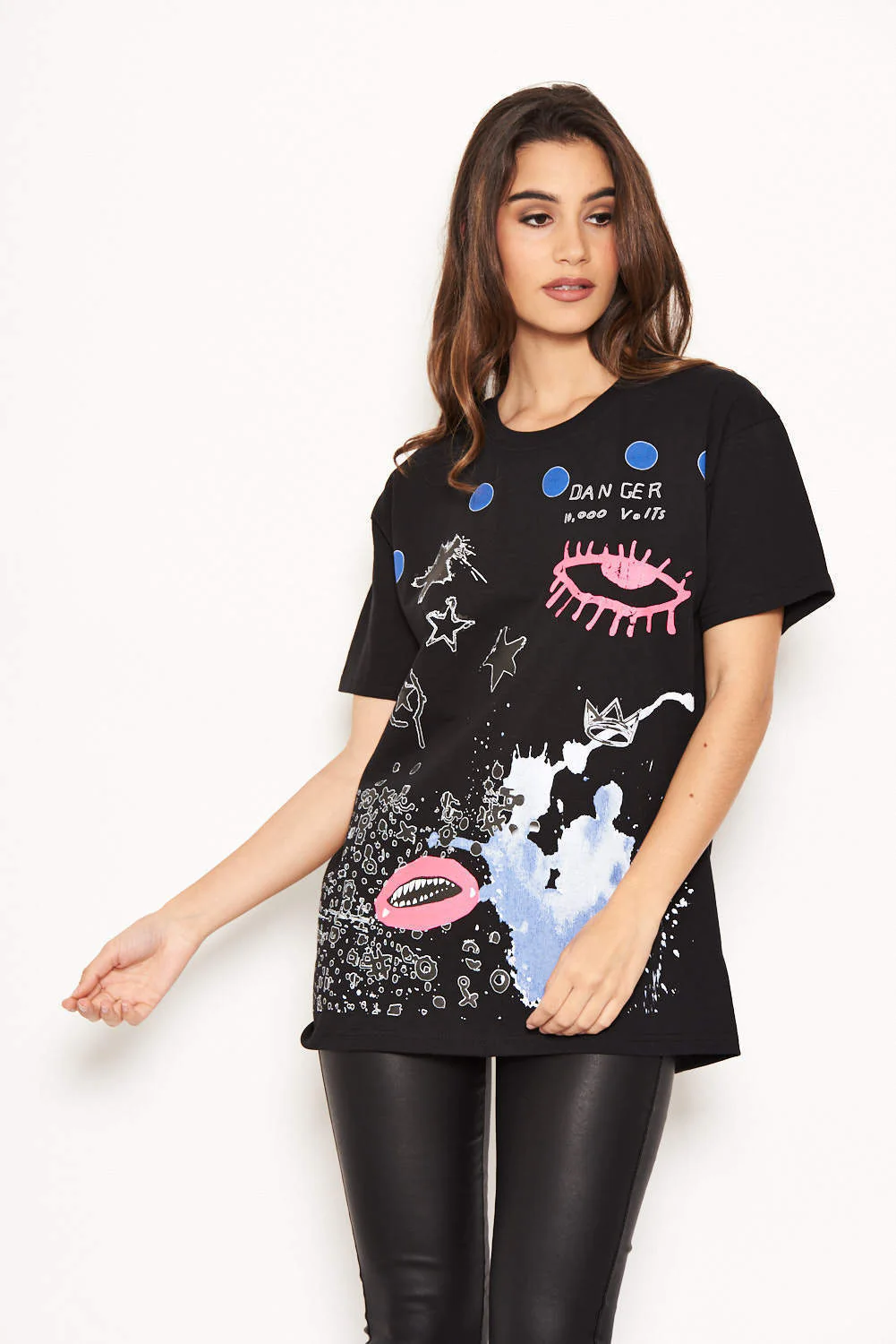 Black Danger Slogan T-Shirt - Image 5